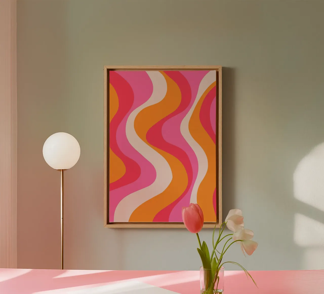 Vibrant Wavy Retro Pattern in Pink, Orange, and Coral Tones canvas by The Art Club