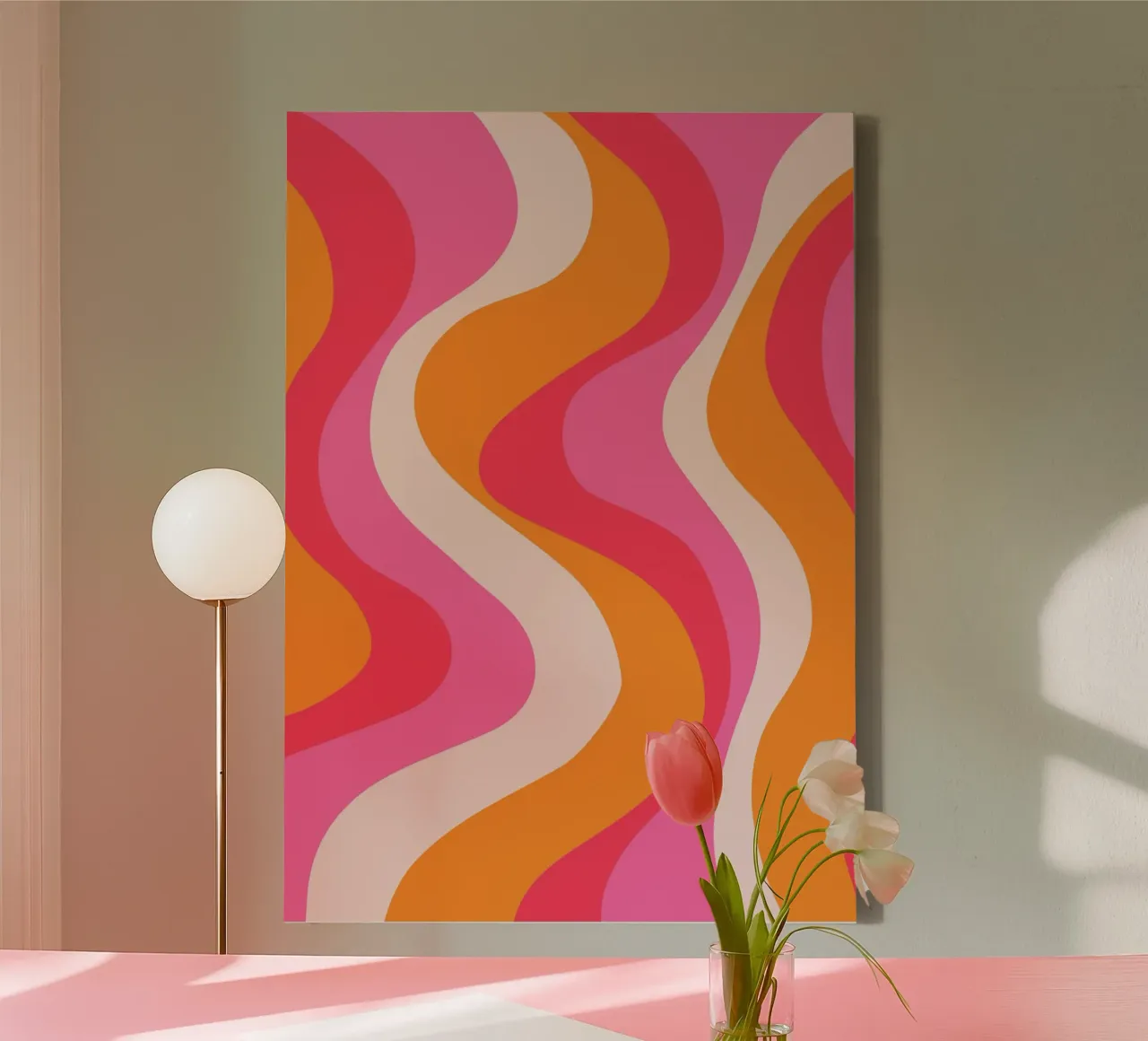 Vibrant motif rétro ondulé dans les tons rose, orange et corail toile avec Caisse américaine de The Art Club