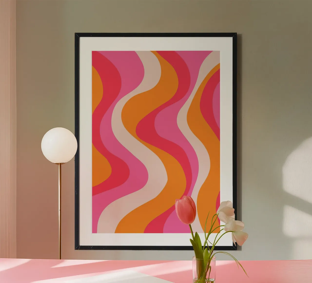Vibrant Wavy Retro Pattern in Pink, Orange, and Coral Tones poster by The Art Club