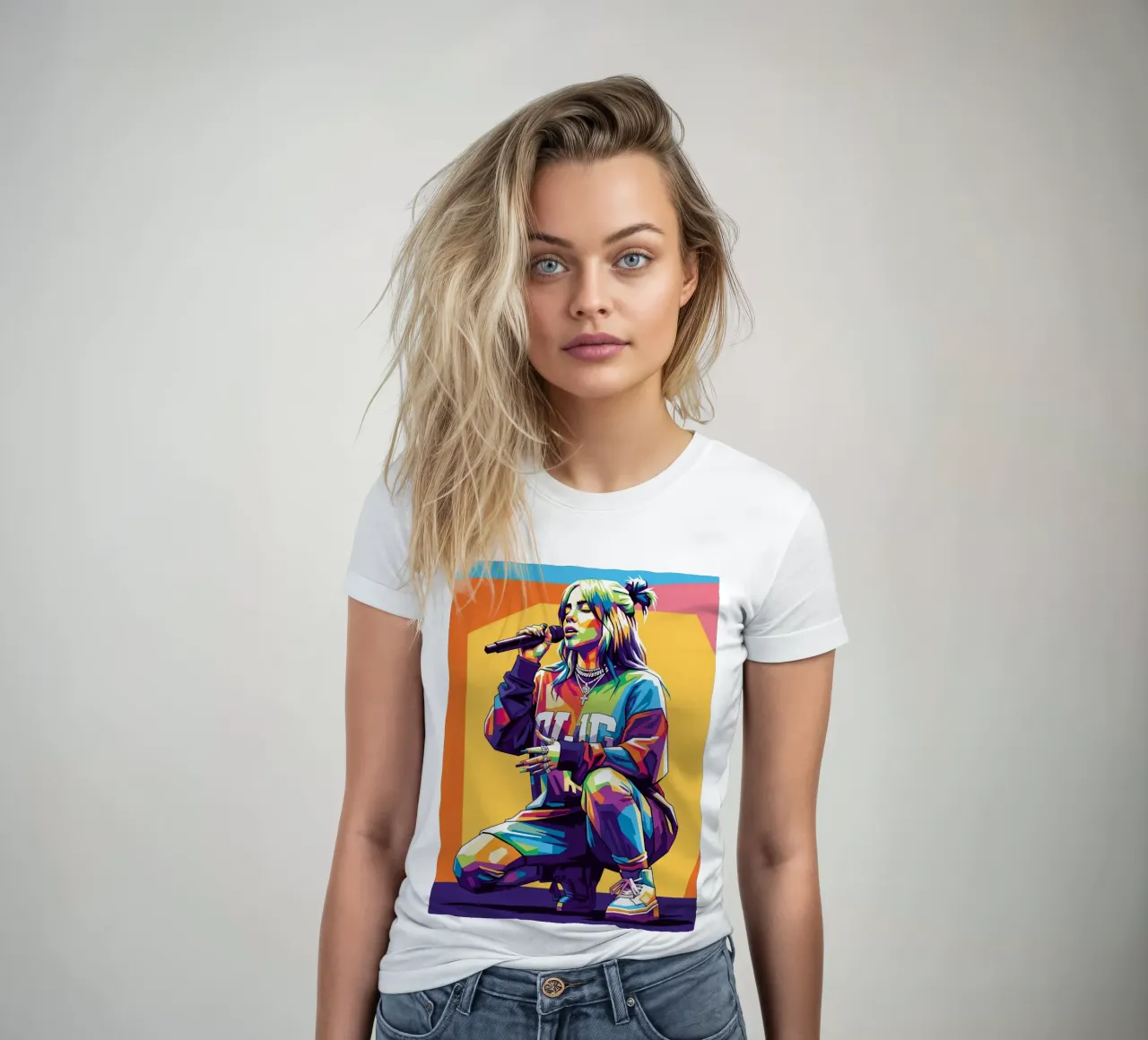 Billie Eilish WPAP art style women's fitted t-shirt by Hantamrata