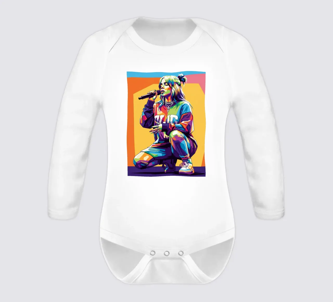 Billie Eilish WPAP art style long-sleeve baby romper by Hantamrata