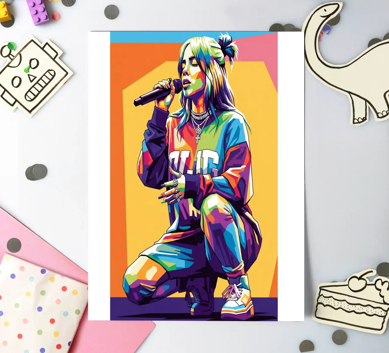 Billie Eilish WPAP art style foglio adesivo da Hantamrata