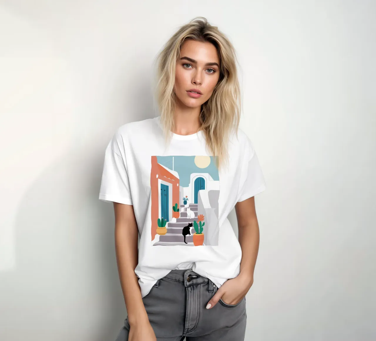 Gatto del vicolo Scala soleggiata t-shirt da Prism Ritual