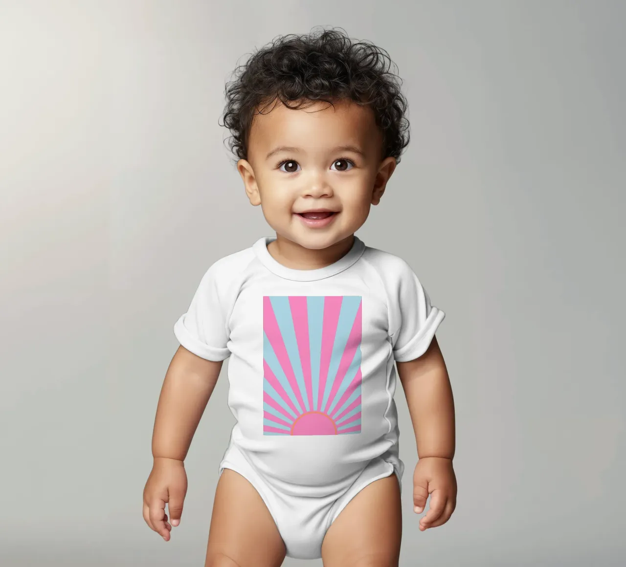 Design pastello retrò dell'alba in rosa e blu body neonato maniche corte da The Art Club