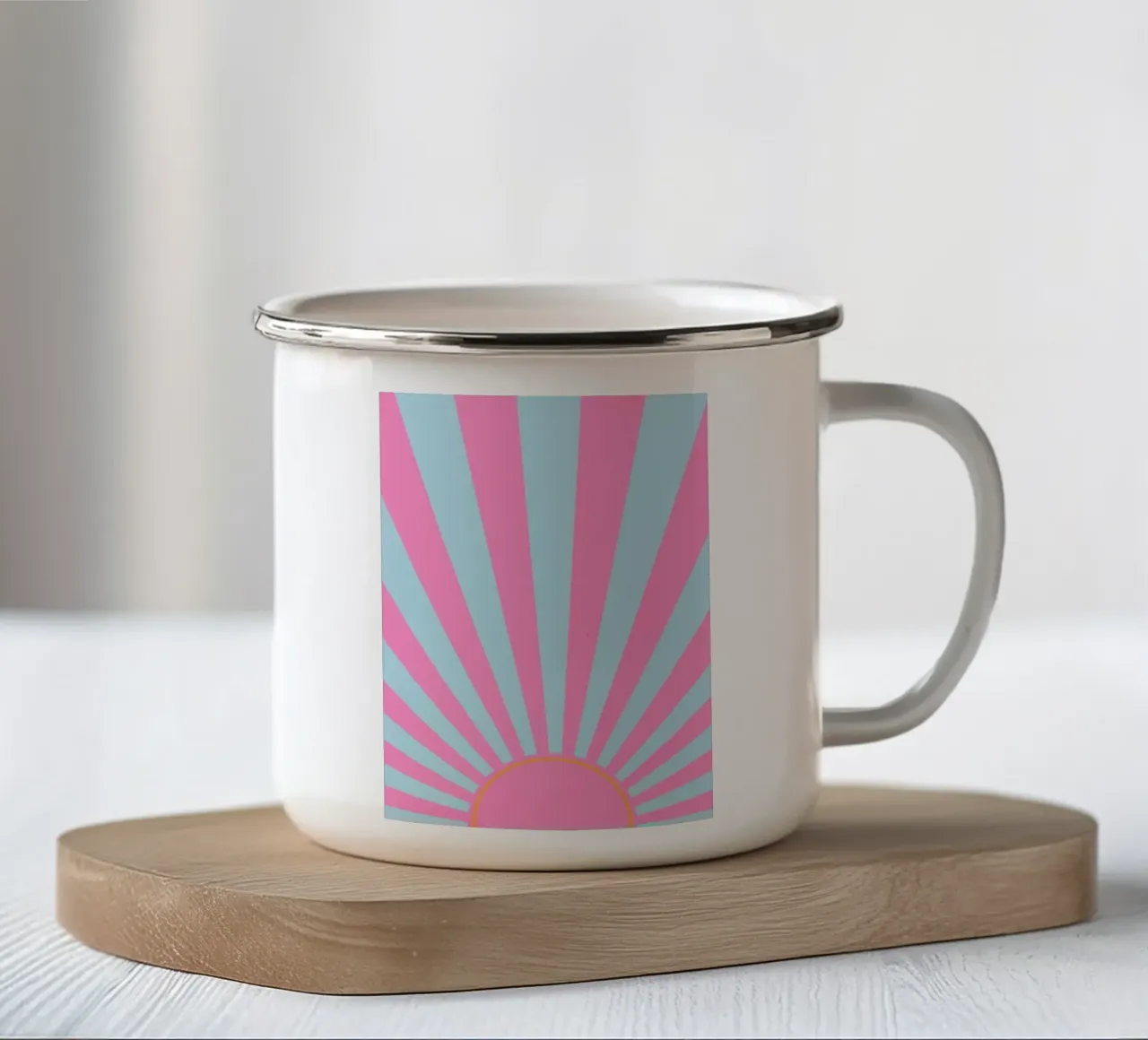 Pastel Retro Zonsopgang Ontwerp in Roze en Blauw emaille mok van The Art Club