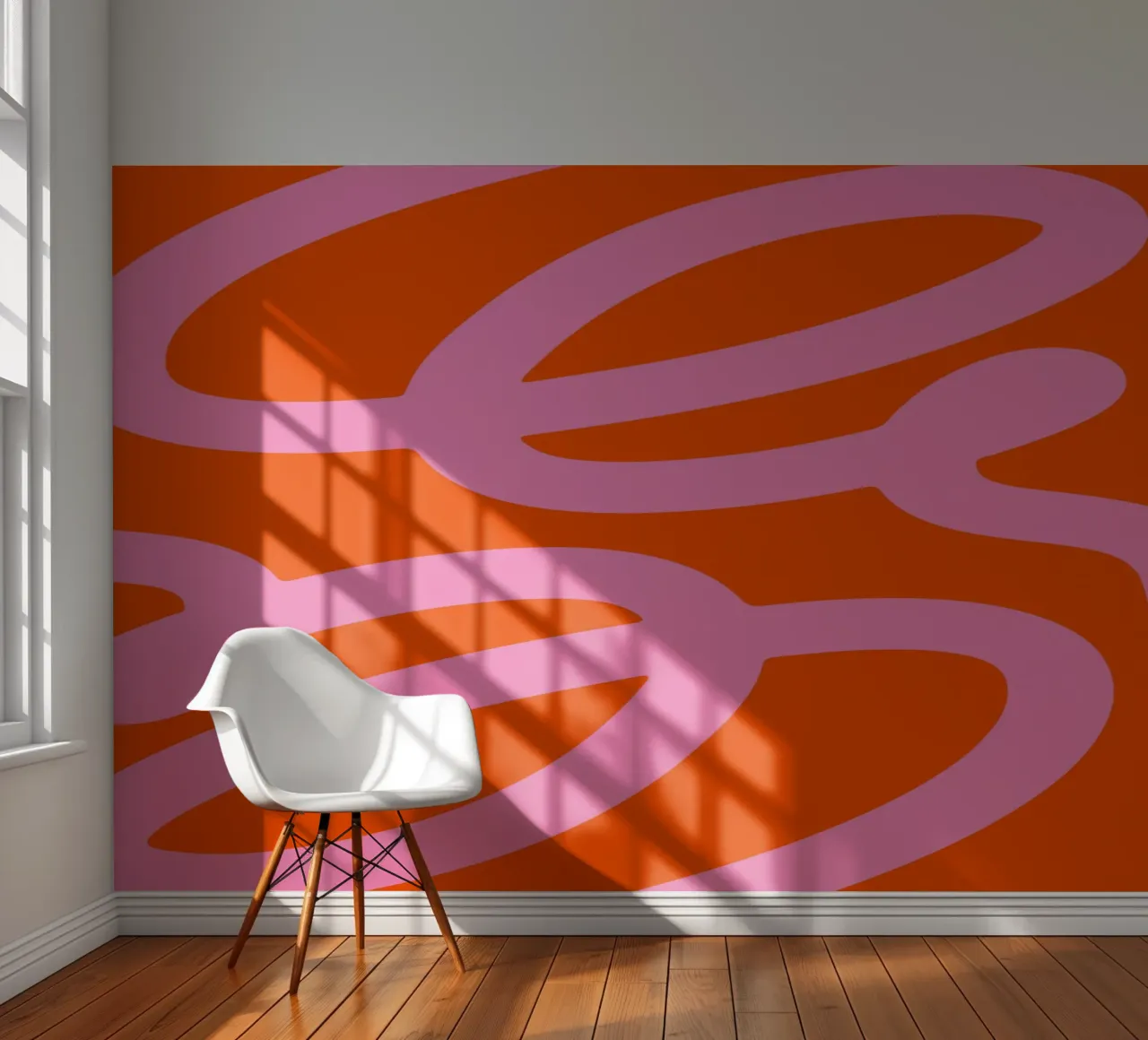 Bold Abstract Scribble Design in Pink and Orange photo wallpaper by The Art Club
