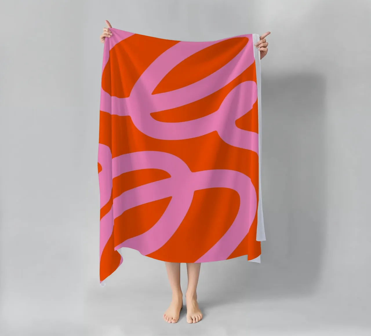 Bold Abstract Scribble Design in Pink and Orange beach towel by The Art Club