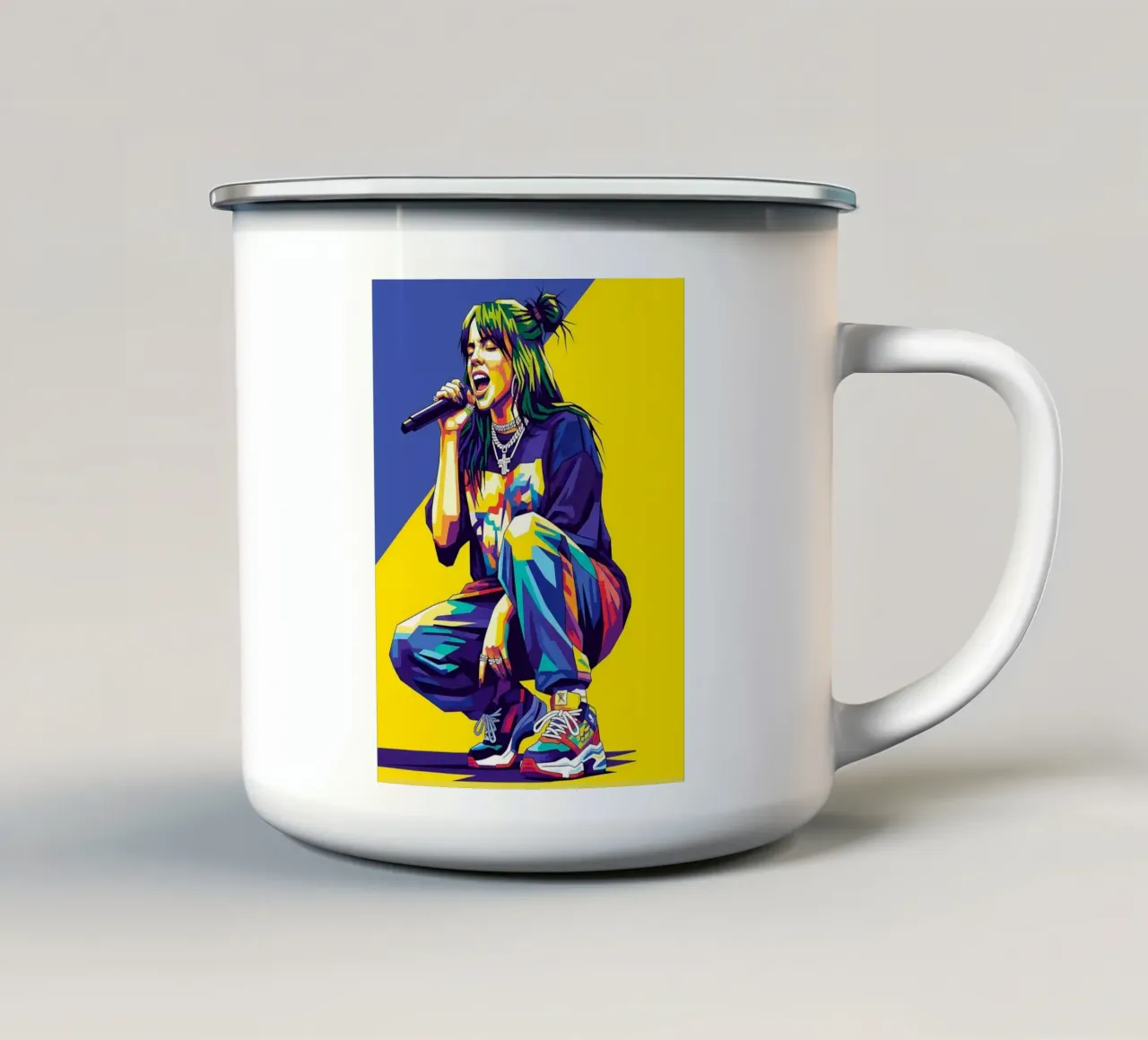 Billie Eilish in WPAP art style tazza in smalto da Hantamrata