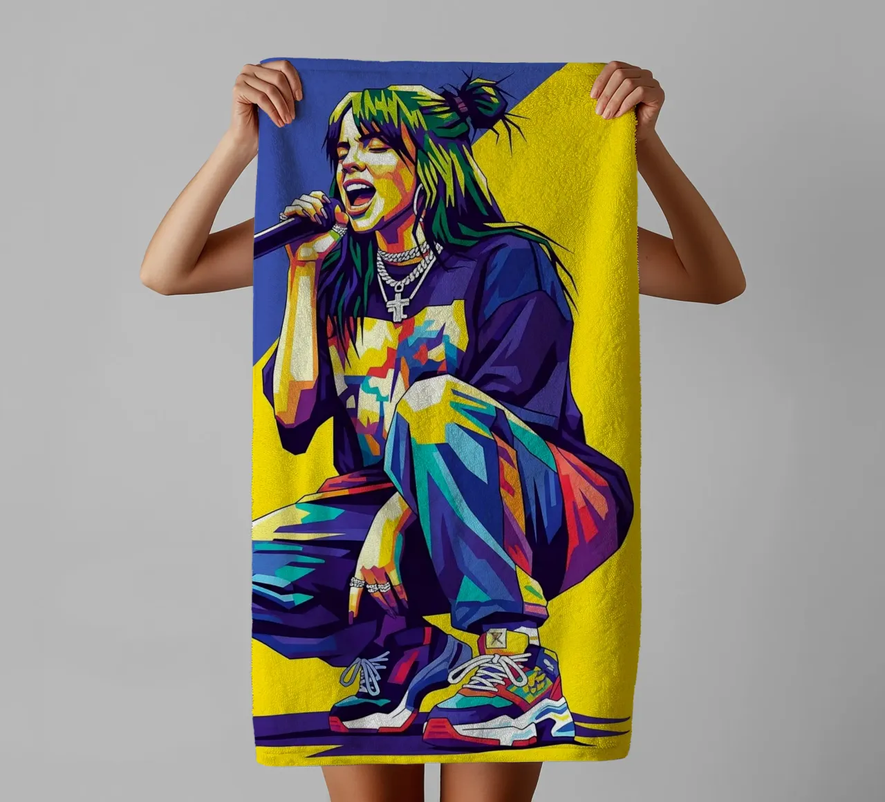 Billie Eilish in WPAP art style towel by Hantamrata