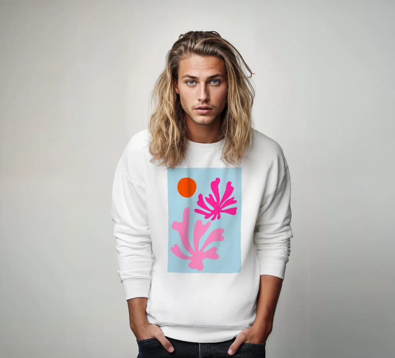 Forme botaniche astratte in rosa e blu con arancione felpa da The Art Club