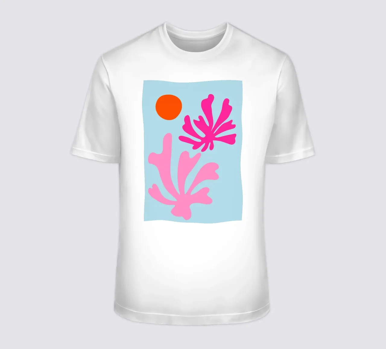 Forme botaniche astratte in rosa e blu con arancione t-shirt da The Art Club