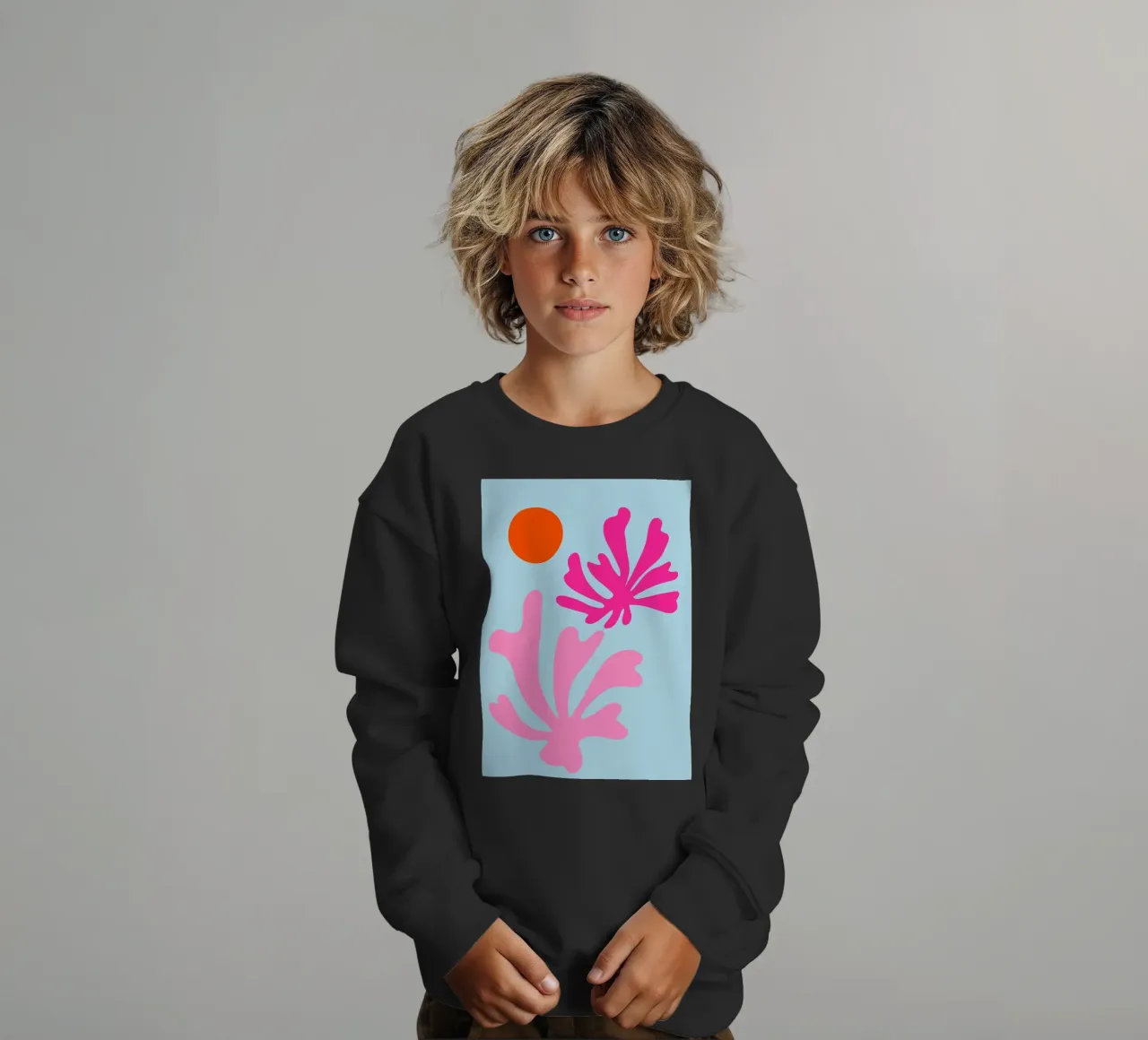 Forme botaniche astratte in rosa e blu con arancione felpa bambino da The Art Club