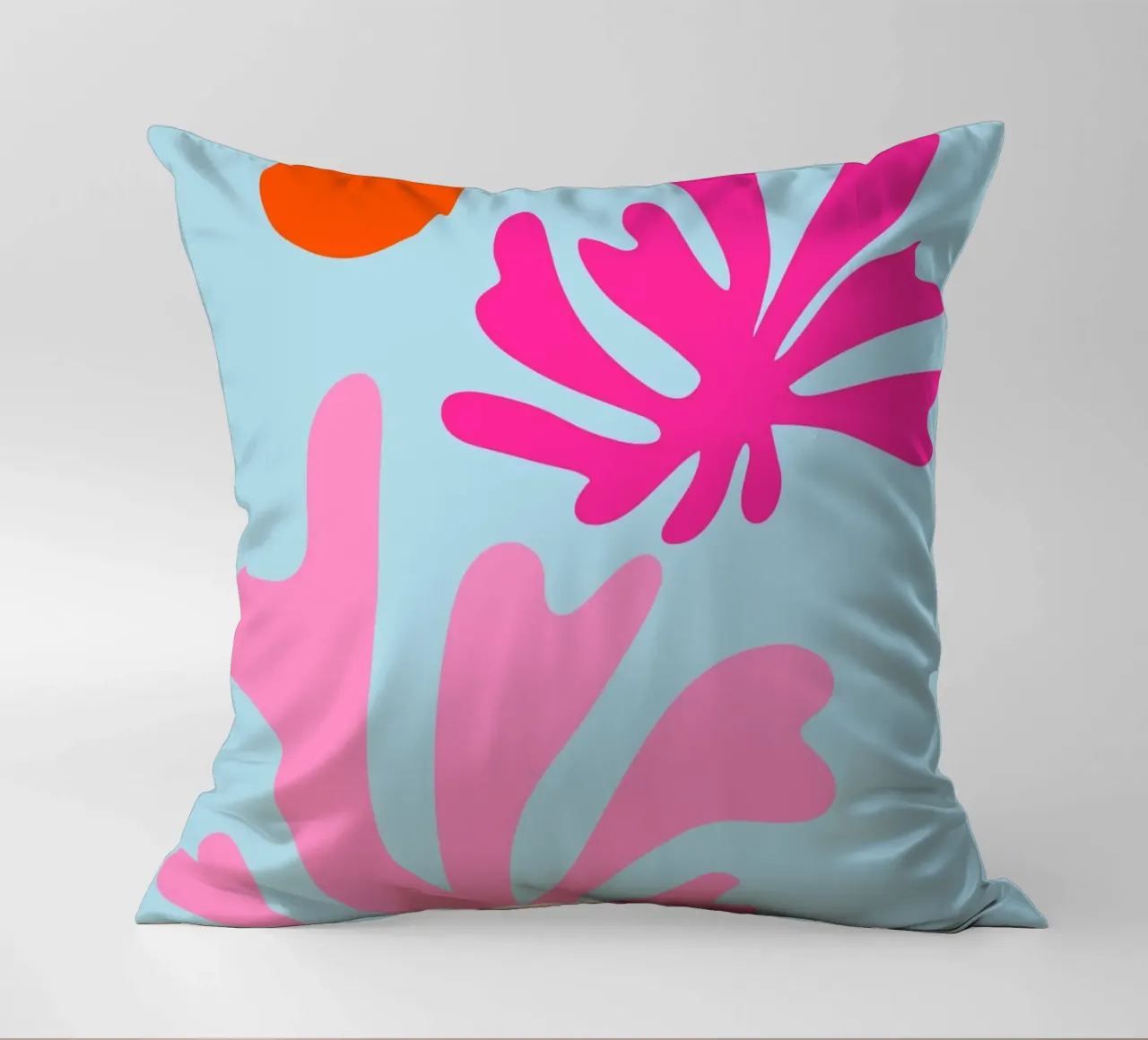 Forme botaniche astratte in rosa e blu con arancione cuscino da The Art Club