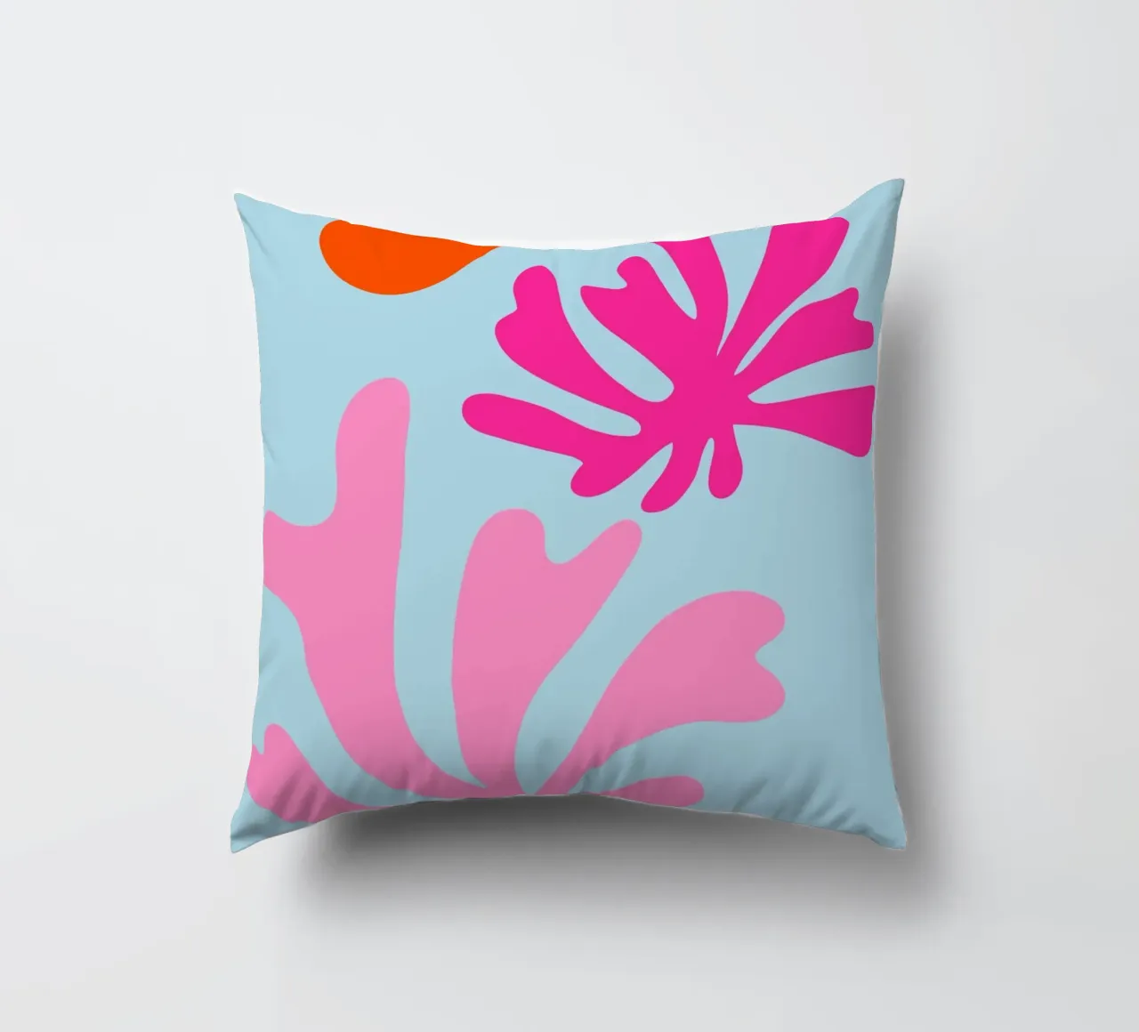 Forme botaniche astratte in rosa e blu con arancione cuscino da The Art Club