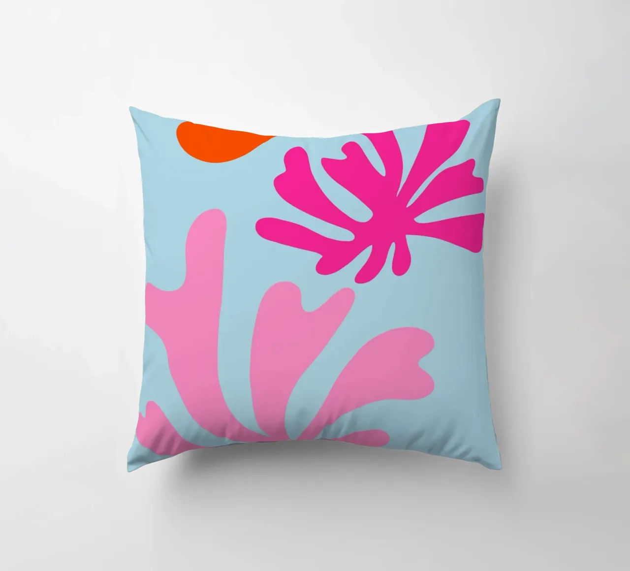 Forme botaniche astratte in rosa e blu con arancione cuscino da The Art Club