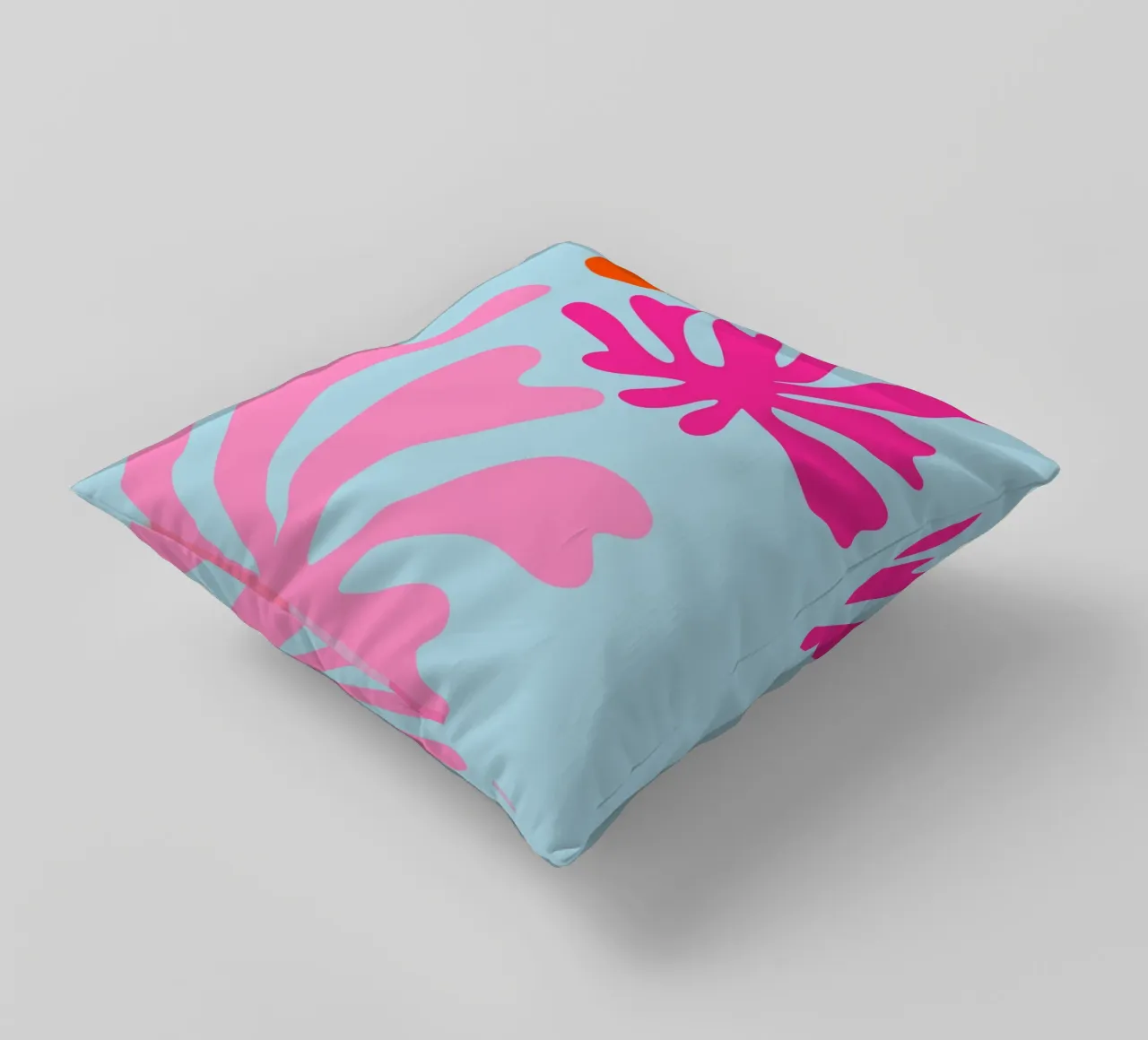 Forme botaniche astratte in rosa e blu con arancione cuscino da The Art Club