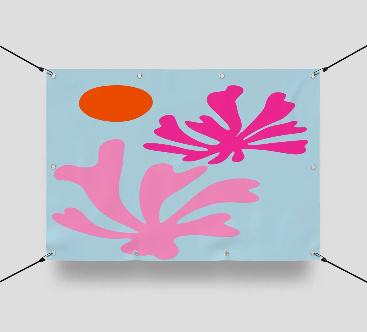 Forme botaniche astratte in rosa e blu con arancione telo in pvc da The Art Club