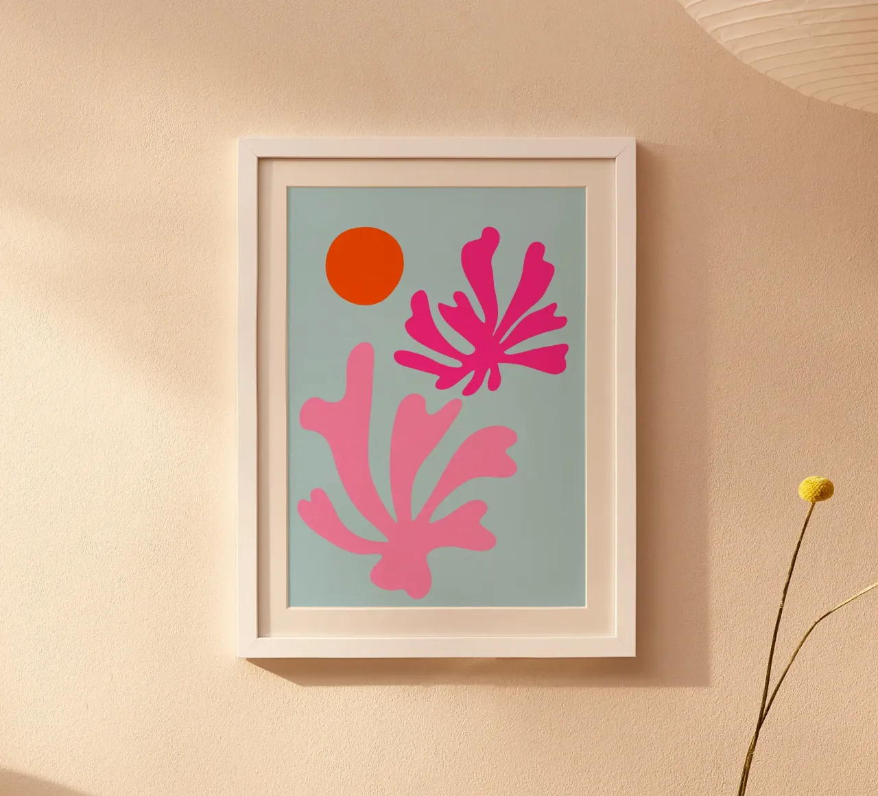 Forme botaniche astratte in rosa e blu con arancione carta hahnemühle da The Art Club