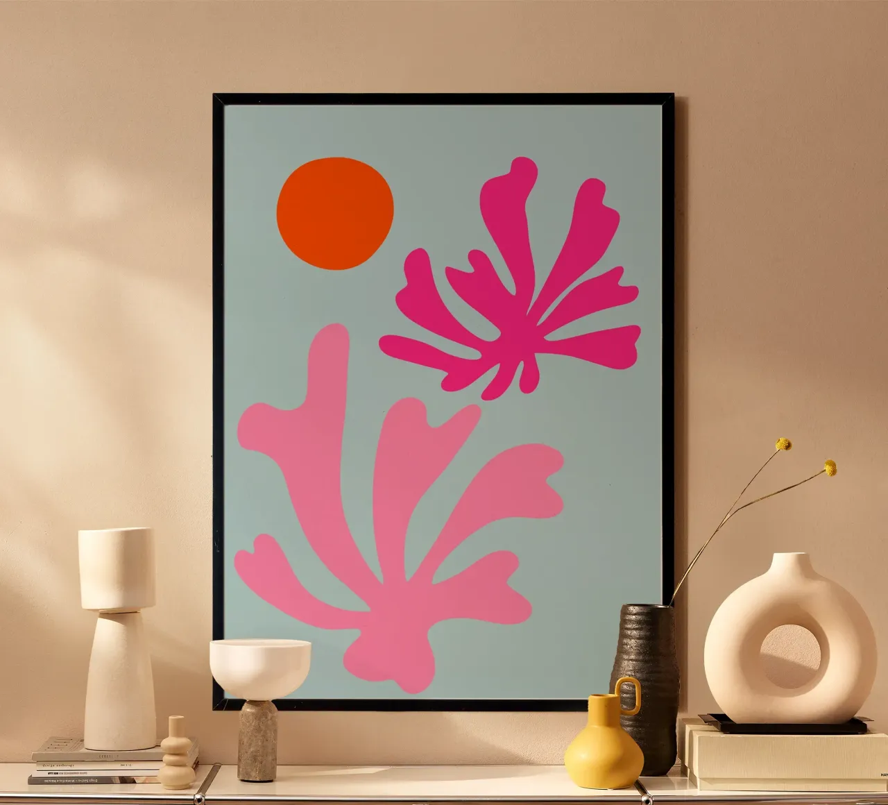 Forme botaniche astratte in rosa e blu con arancione carta hahnemühle da The Art Club