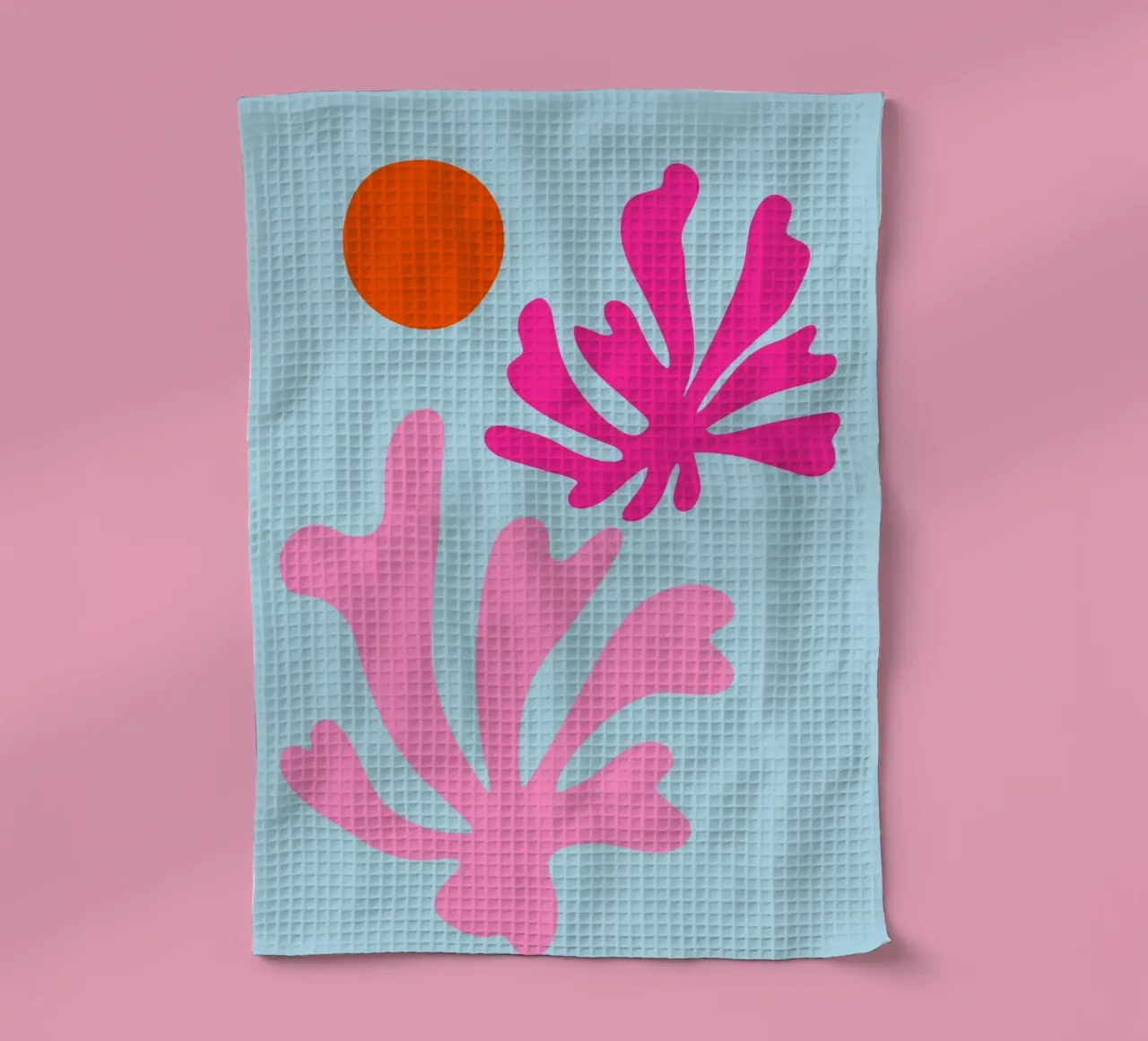 Forme botaniche astratte in rosa e blu con arancione canovaccio da cucina da The Art Club