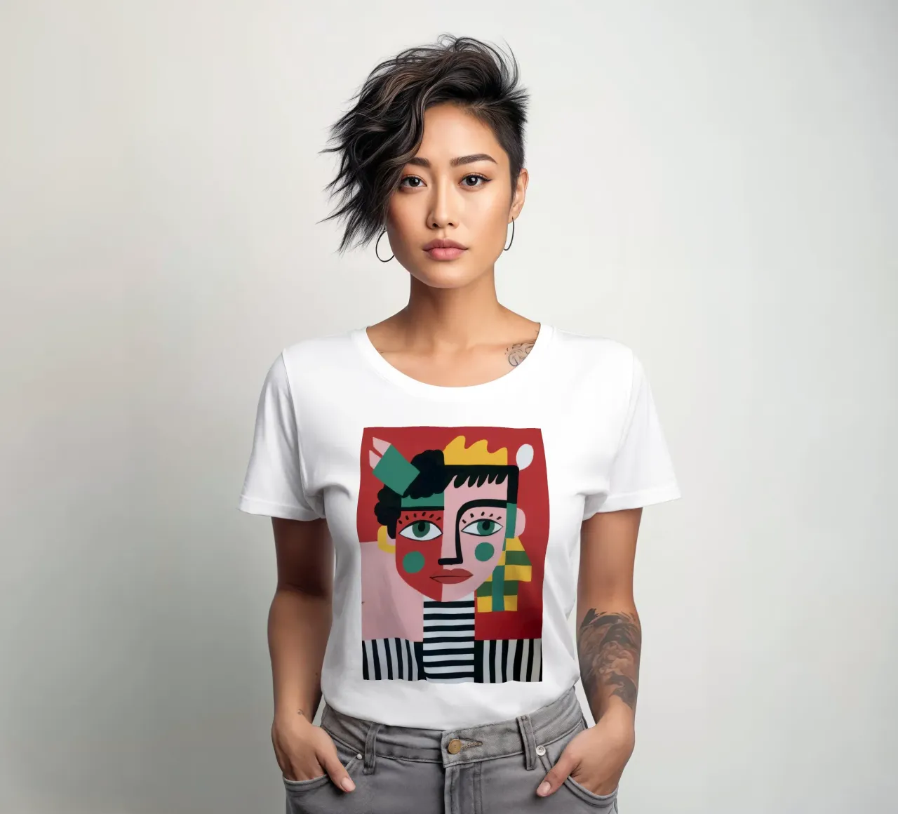 Cubist Color Portrait women's fitted t-shirt by Veil Maya