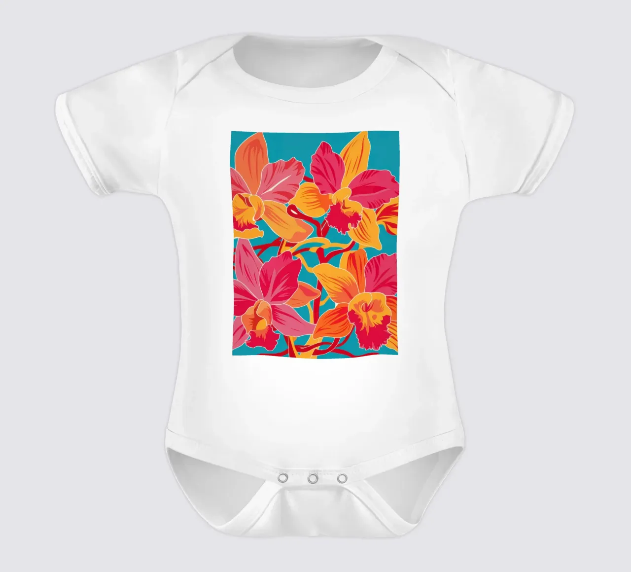 Sinfonia di orchidee vibranti body neonato maniche corte da Flock Reverie