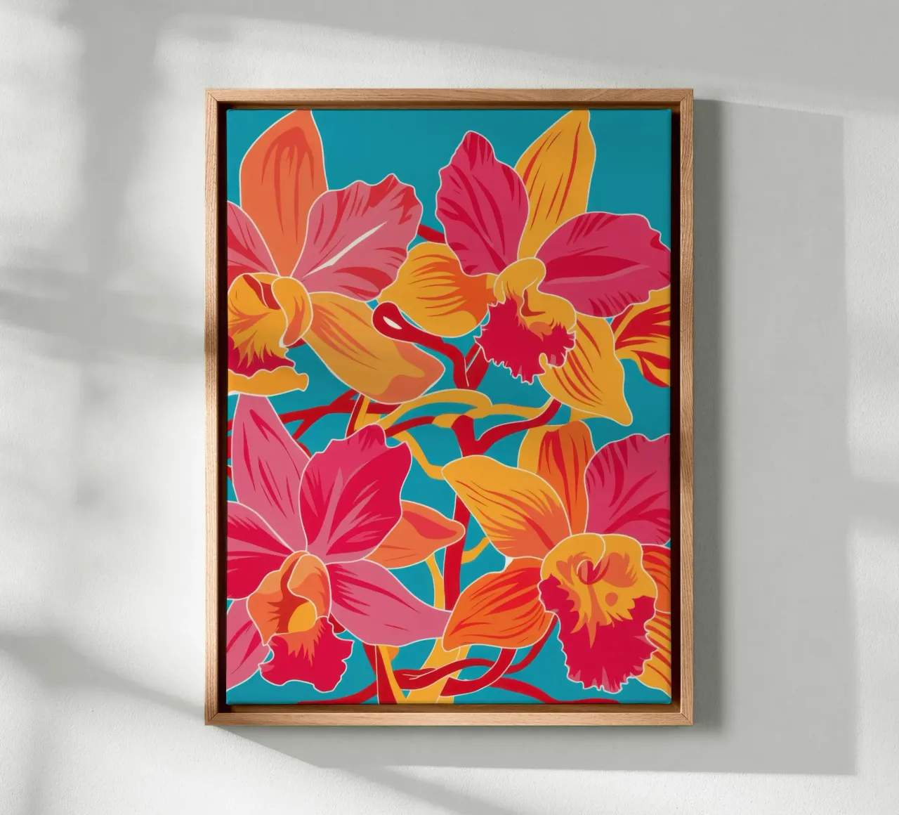 Levendige orchideeënsymfonie canvas van Flock Reverie