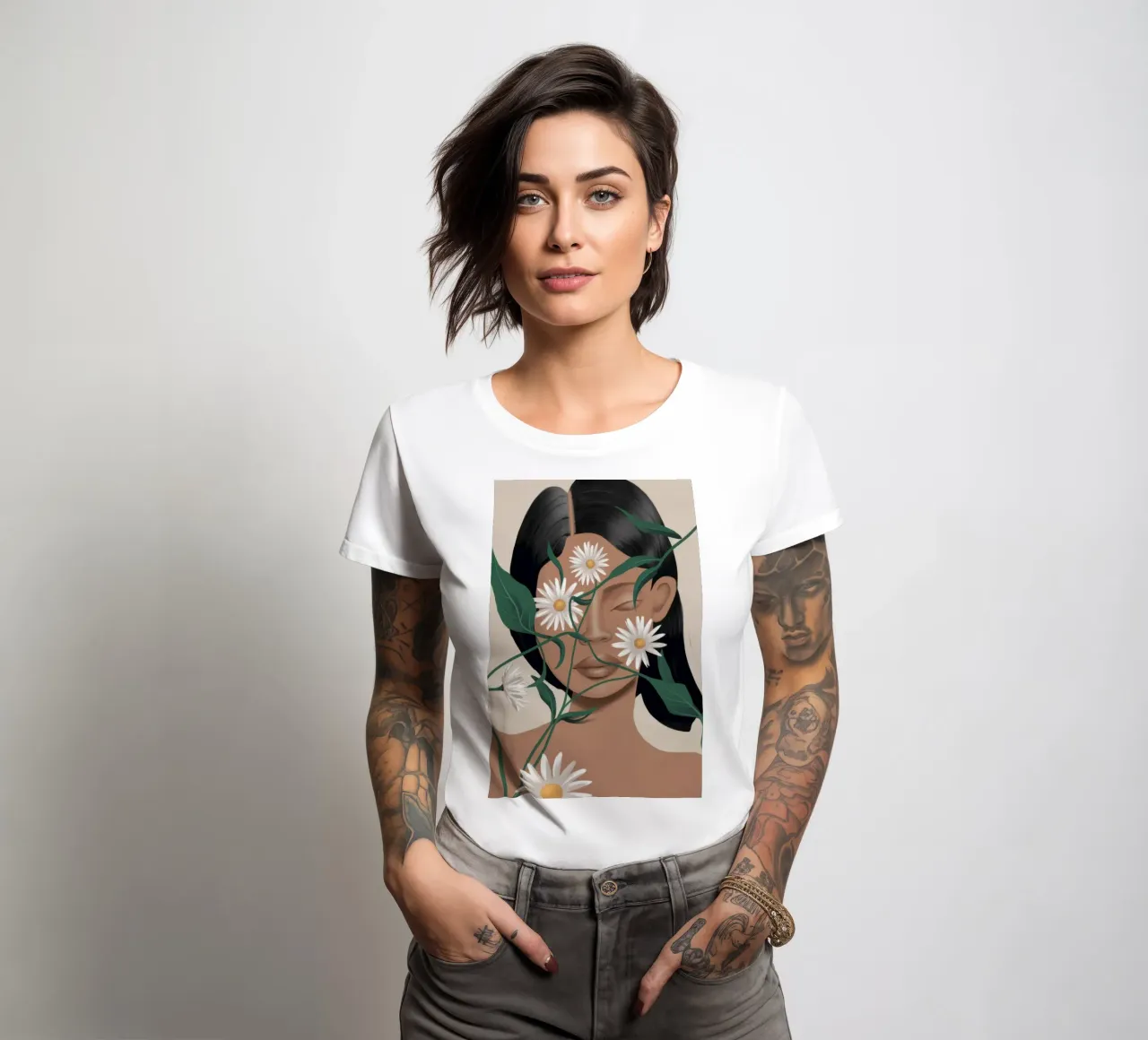 Gänseblümchen in ihrem Haar Frauen T-Shirt von Flock Reverie