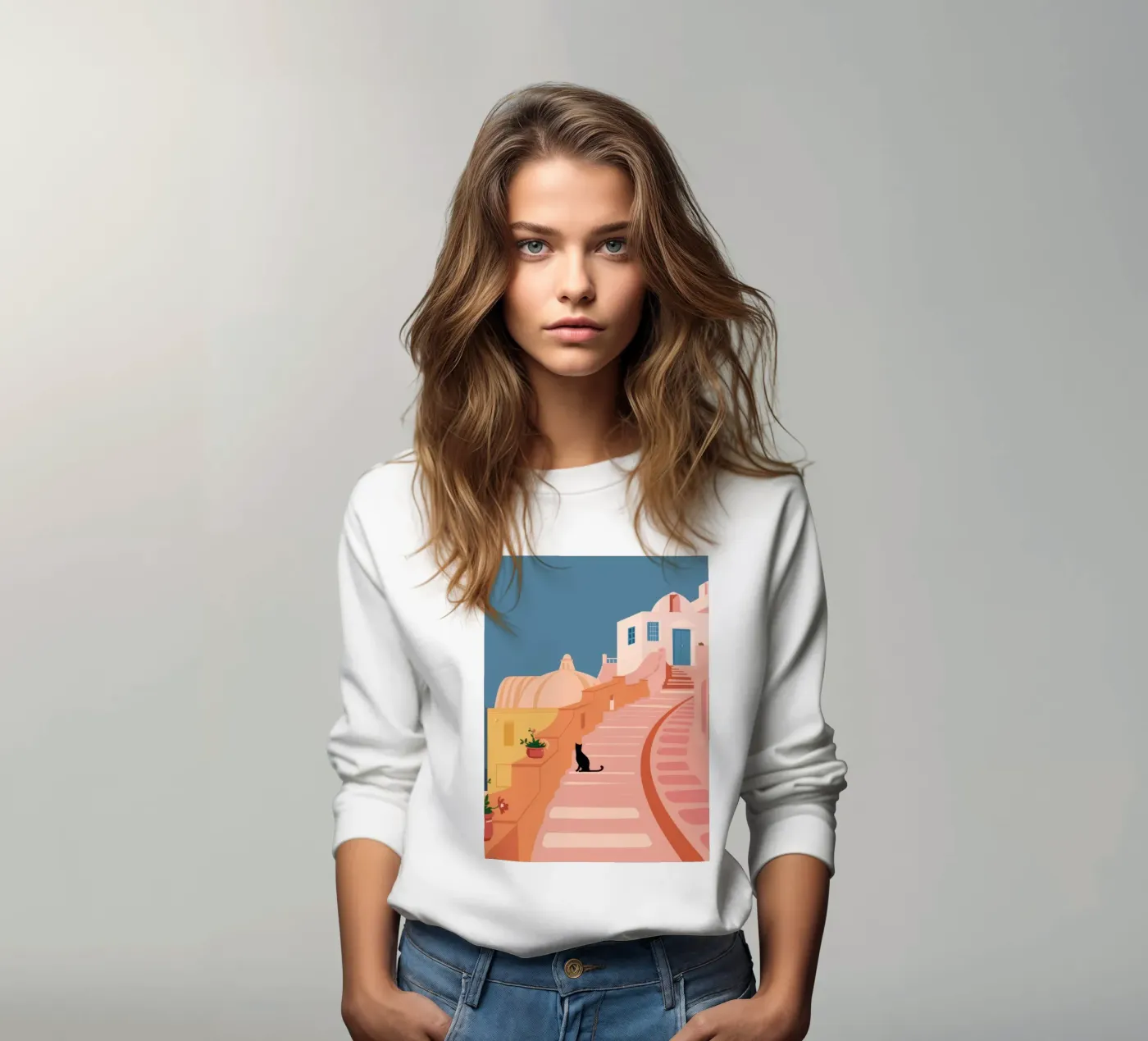 Roseate Stairway Cat sweatshirt by Prism Ritual