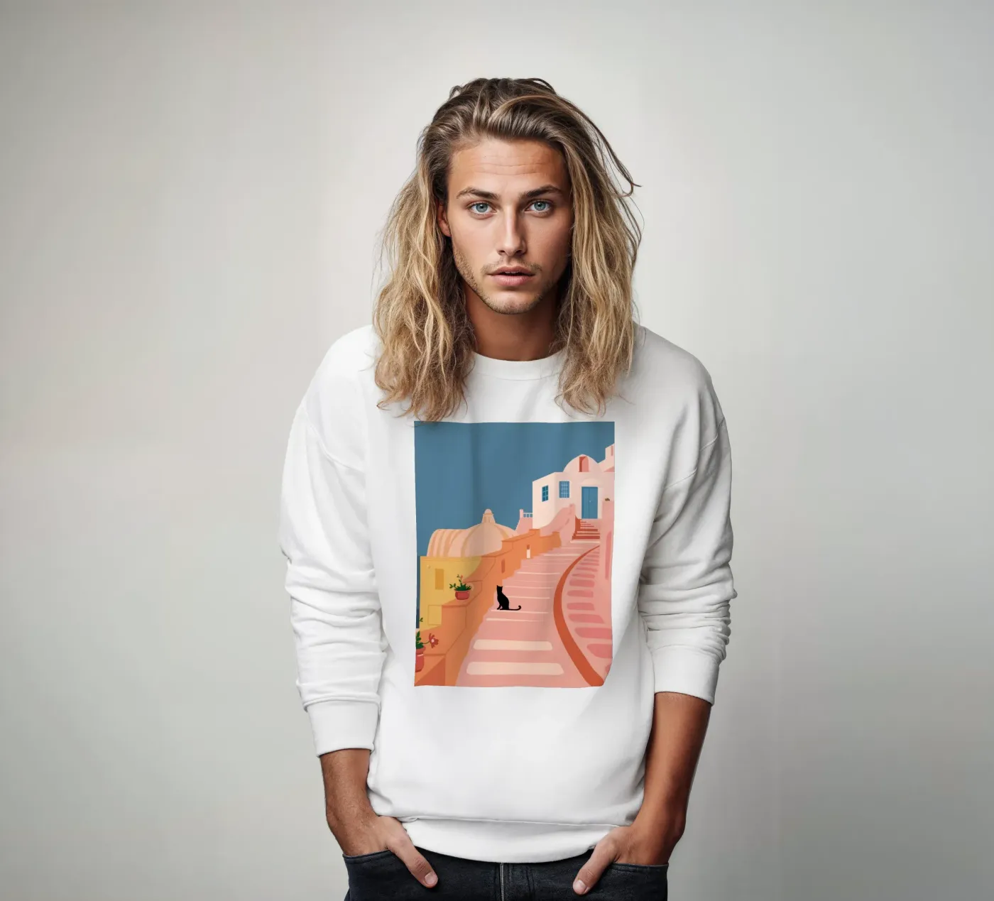 Roseate Stairway Cat sweatshirt by Prism Ritual