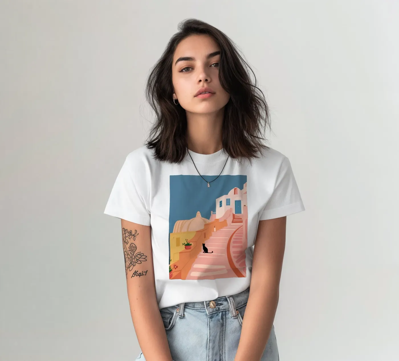 Chat de l'escalier rose t-shirt de Prism Ritual