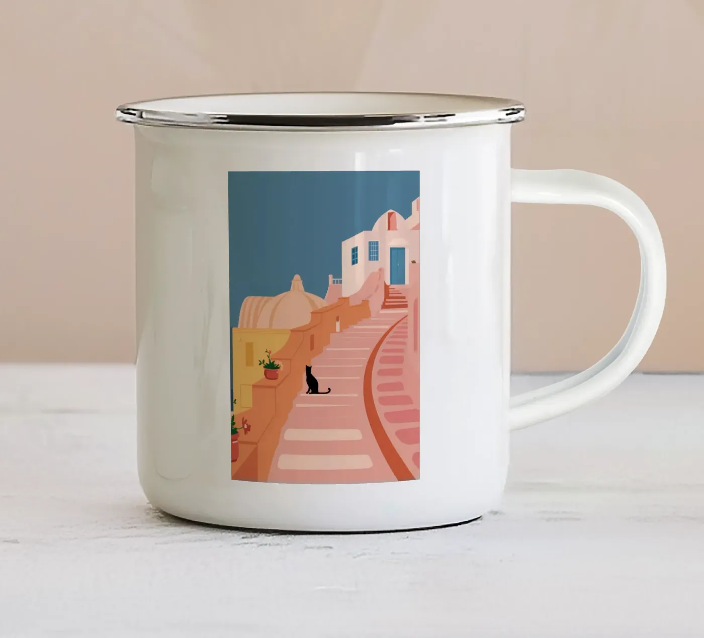 Roseate Stairway Cat Emaille Tasse von Prism Ritual