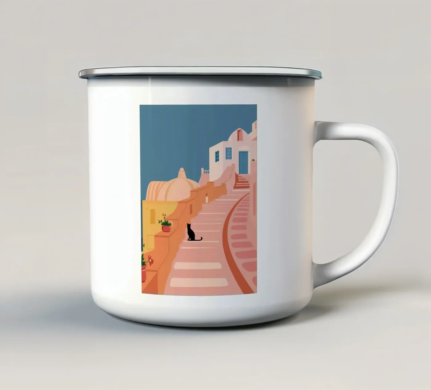 Roseate Stairway Cat Emaille Tasse von Prism Ritual