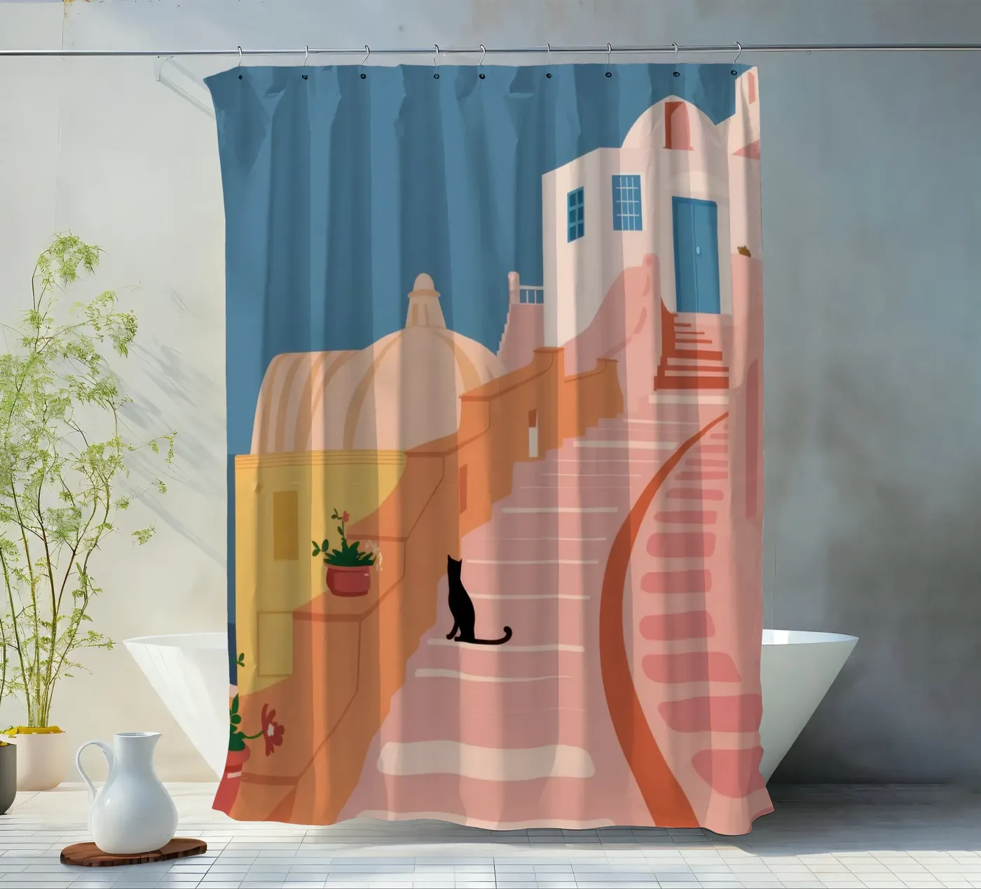 Roseate Stairway Cat rideau de douche de Prism Ritual