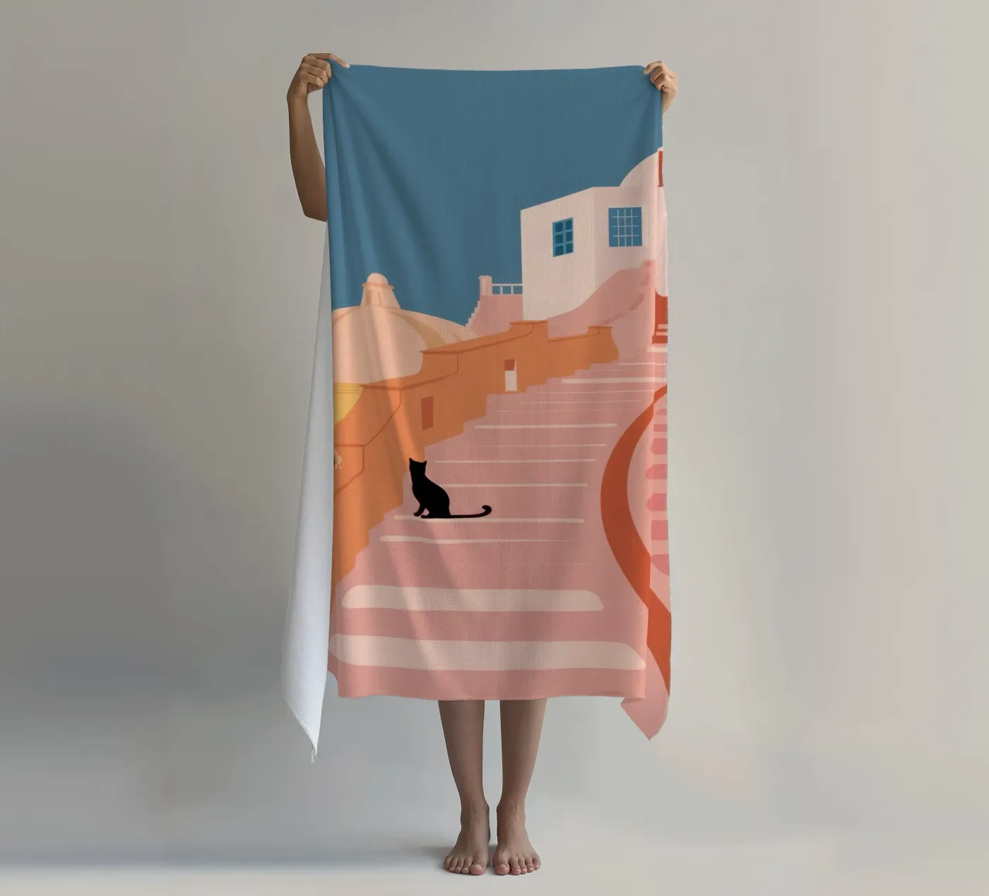 Roseate Stairway Cat Strandtuch von Prism Ritual