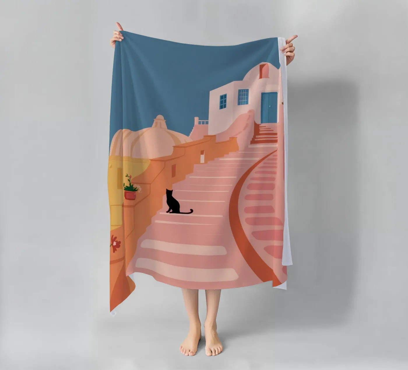 Roseate Stairway Cat Strandtuch von Prism Ritual
