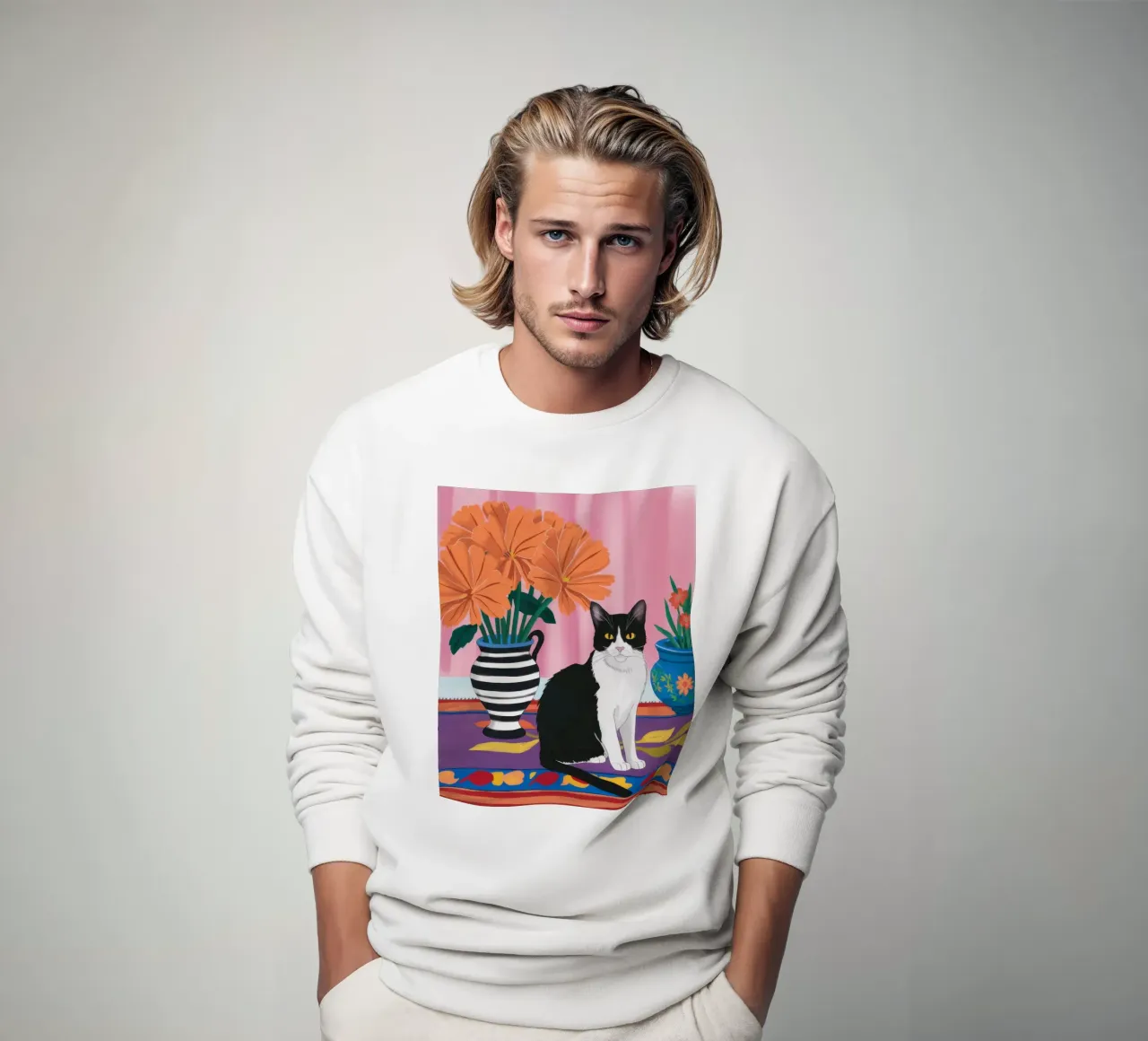 Gatto su un vaso a righe felpa da Veil Maya