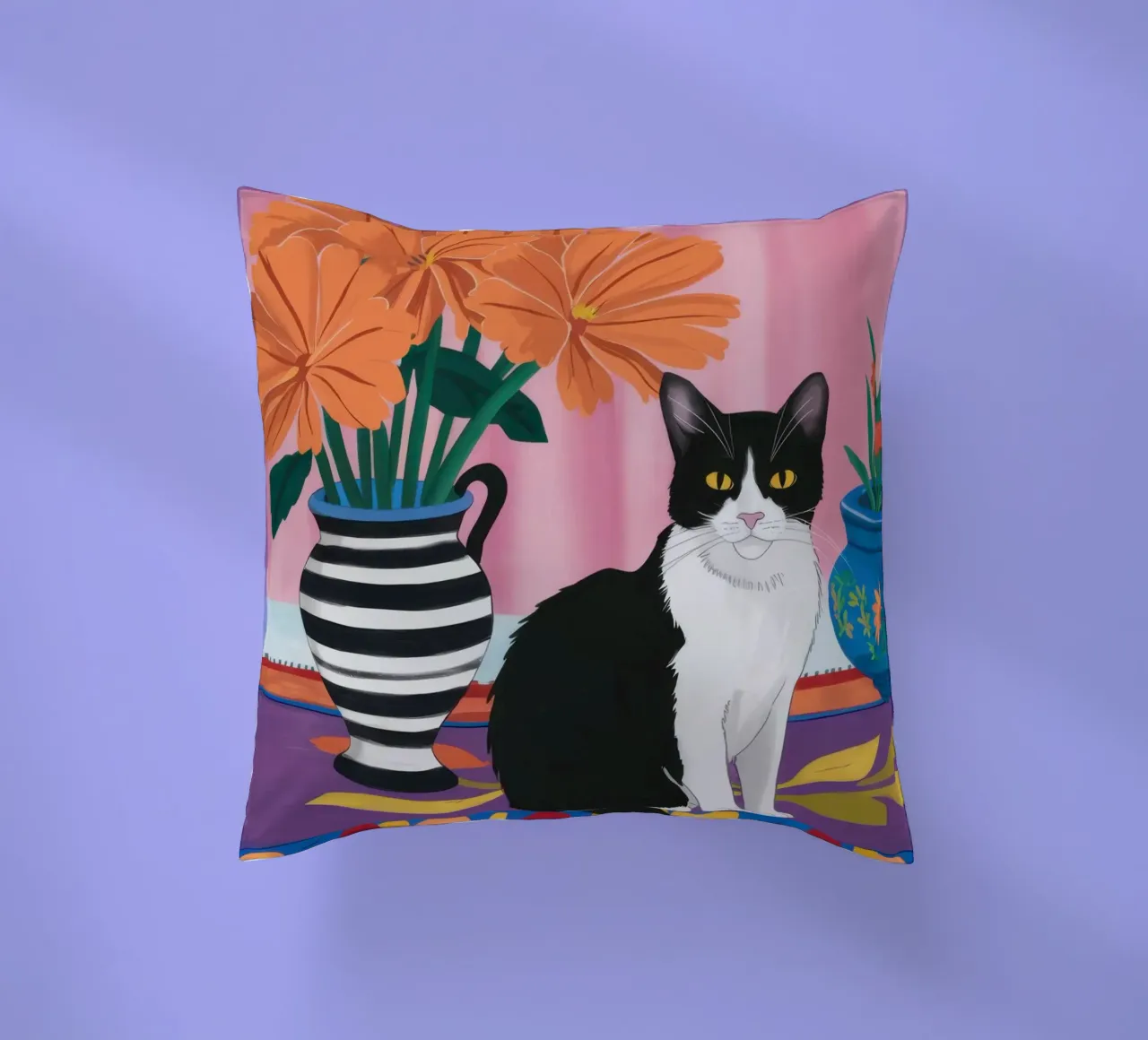 Gatto su un vaso a righe cuscino da Veil Maya