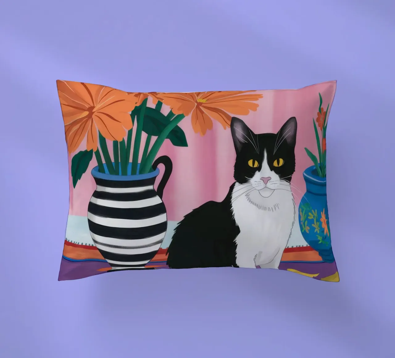 Gatto su un vaso a righe cuscino da Veil Maya