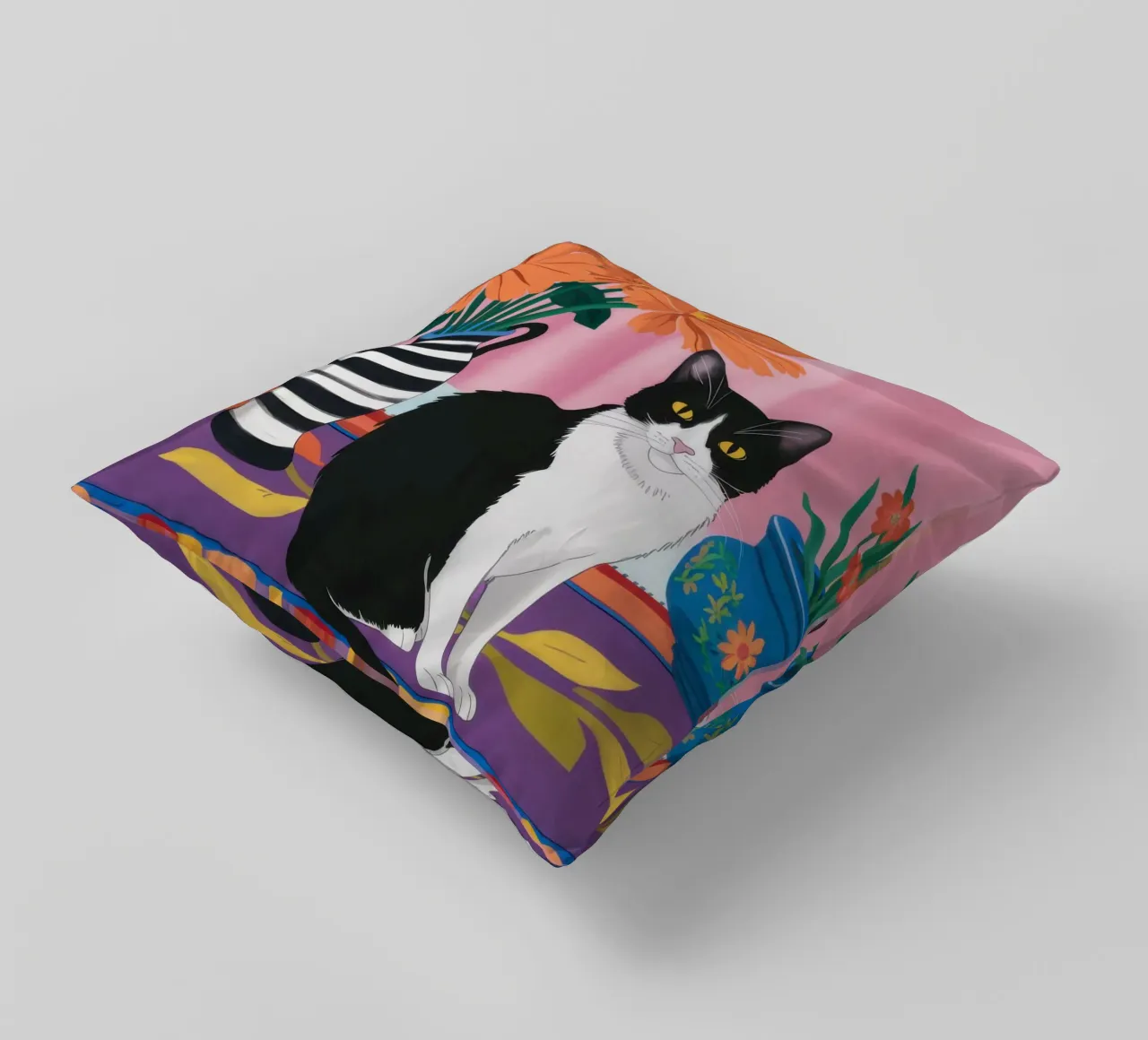 Gatto su un vaso a righe cuscino da Veil Maya