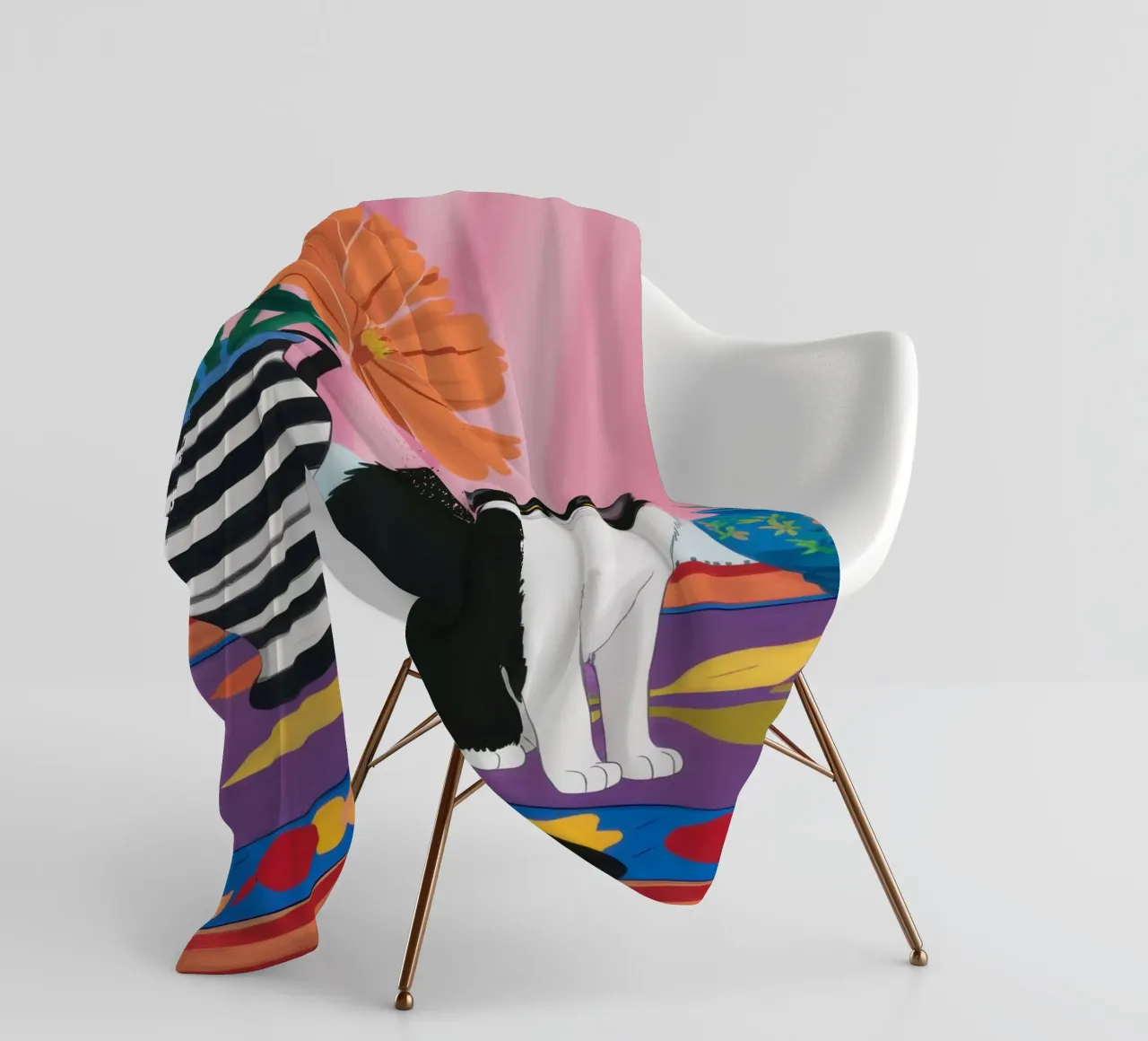 Gatto su un vaso a righe coperta in pile da Veil Maya