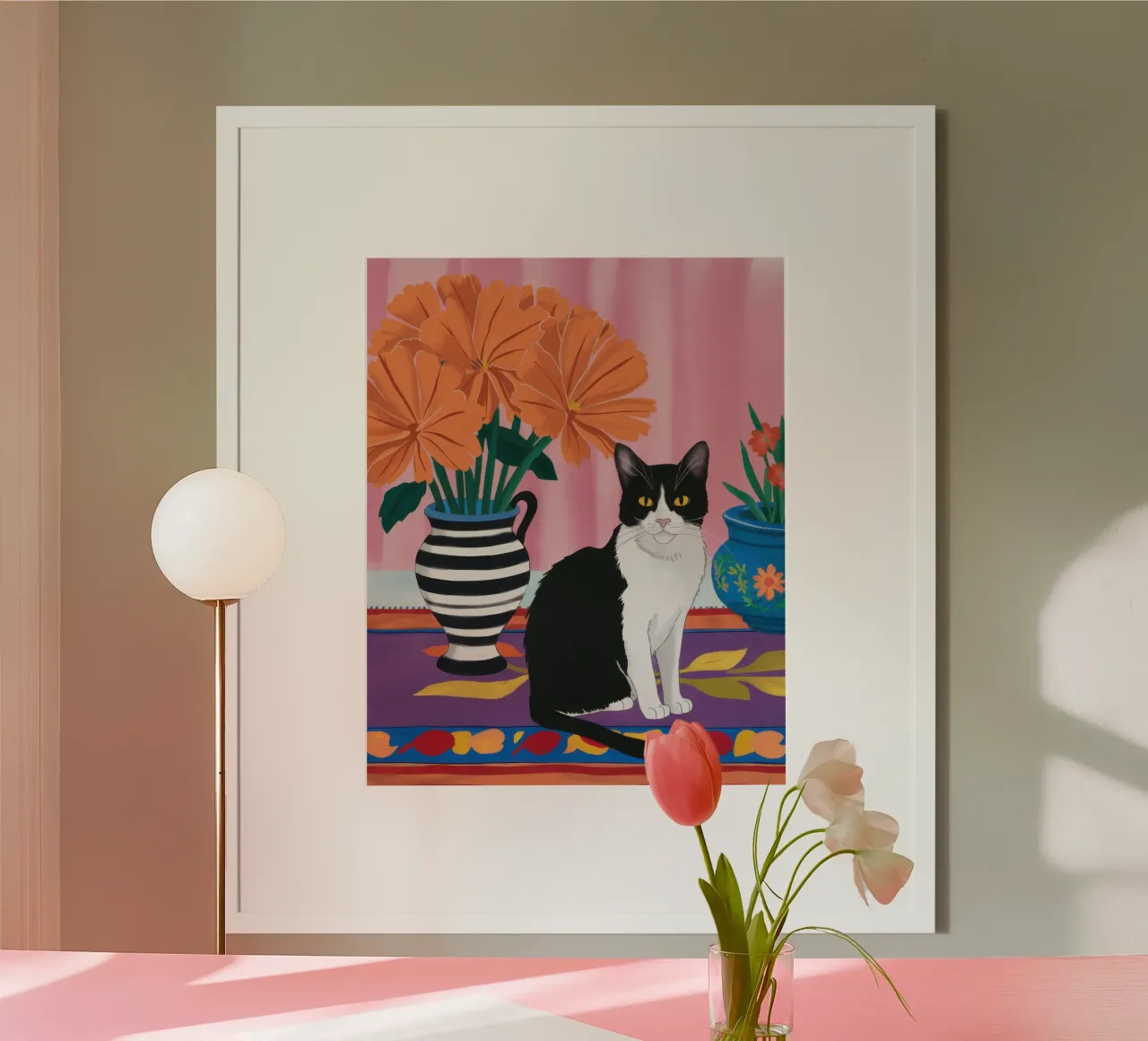 Gatto su un vaso a righe carta hahnemühle da Veil Maya