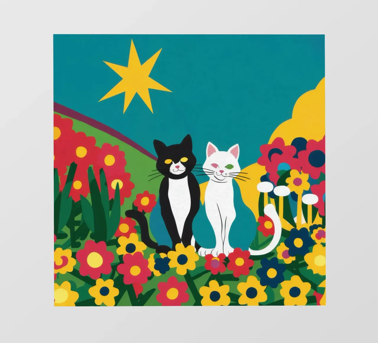 Gatti nel campo di fiori telo in pvc da Flock Reverie