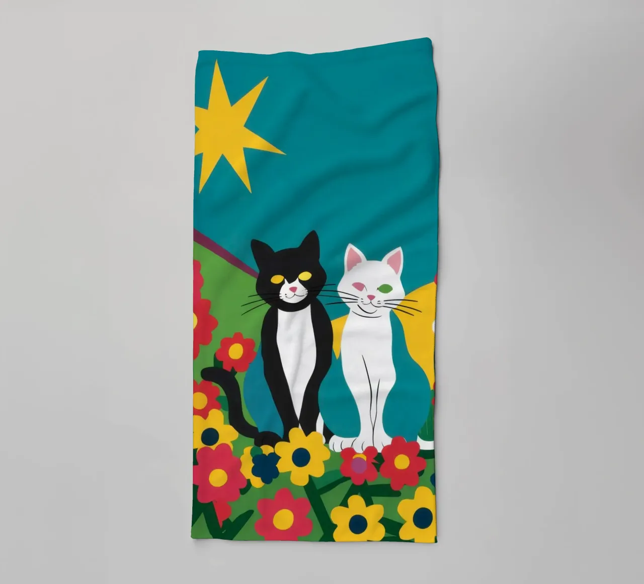 Cats in the Flower Patch towel by Flock Reverie