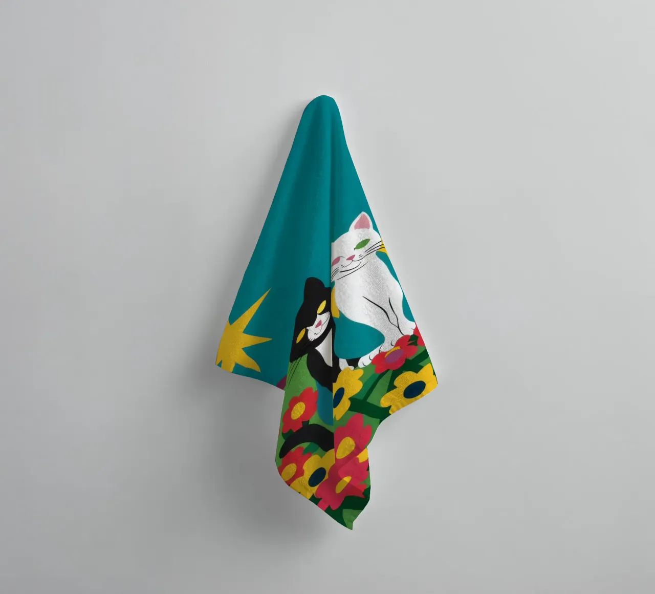 Cats in the Flower Patch towel by Flock Reverie