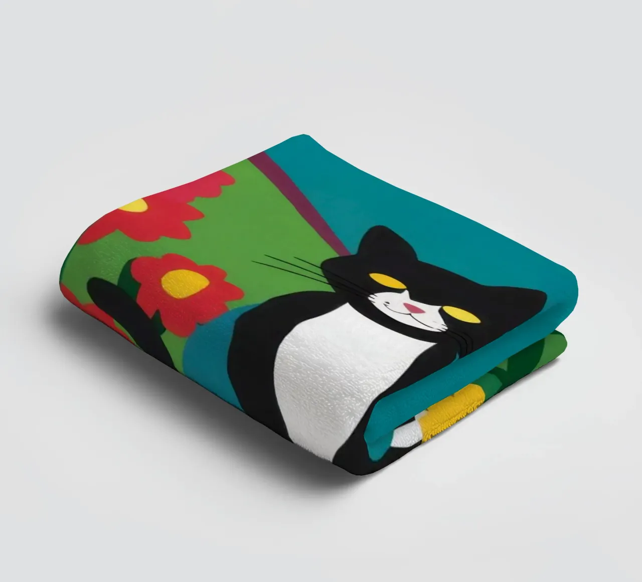 Cats in the Flower Patch towel by Flock Reverie