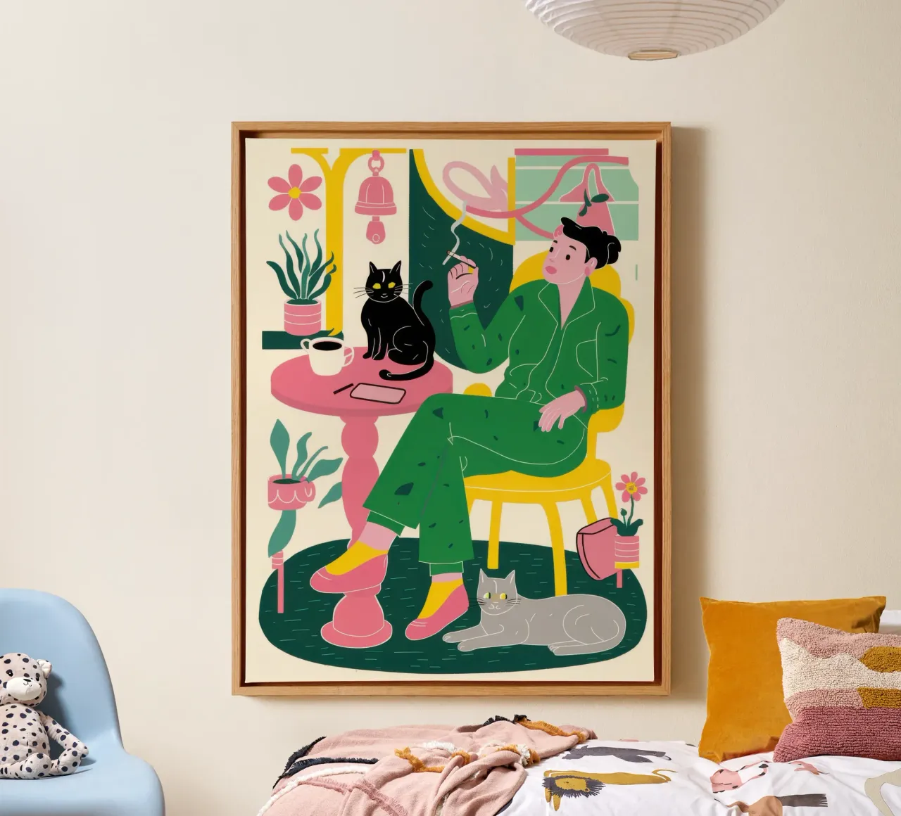 Verdant Feline Repose canvas by Prism Ritual