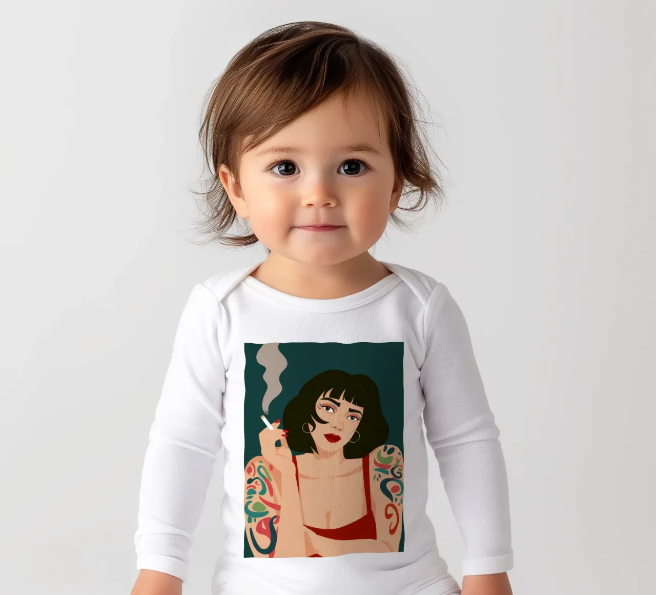 Crimson Inked Defiance long-sleeve baby romper by Prism Ritual