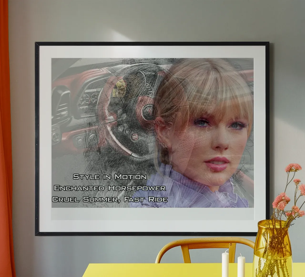 Taylor Swift con la Ferrari carta hahnemühle da Abasa Inaraya