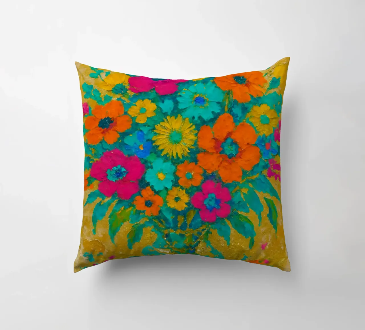 Golden Bloom - Bouquet vibrante in oro cuscino da Graceful Desine
